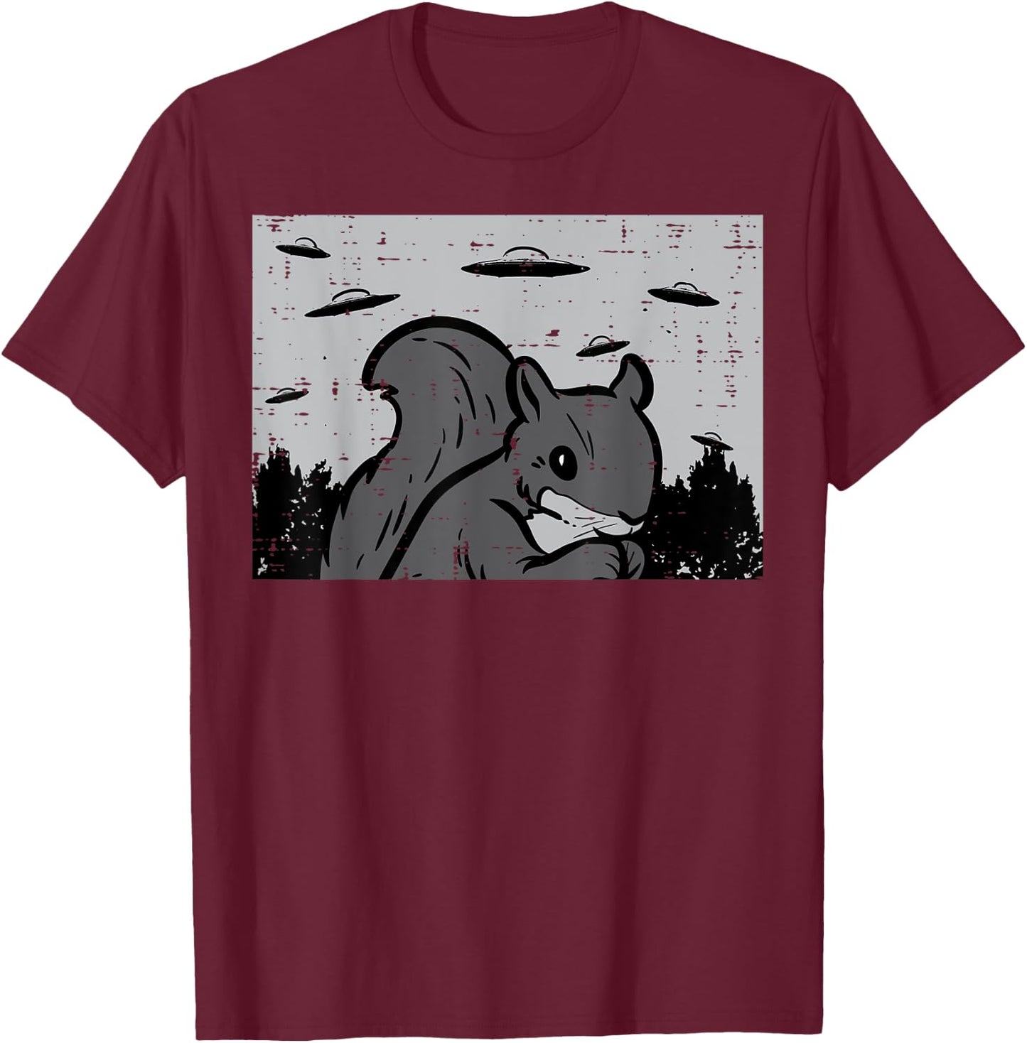 Squirrel UFOs Alien Vintage Animal Rodent Men Women Kids T-Shirt - T-Shirt | Maroon