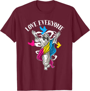 Love Everyone, Christian Pan Pride Jesus, Pansexual Love T-Shirt - T-Shirt | Maroon