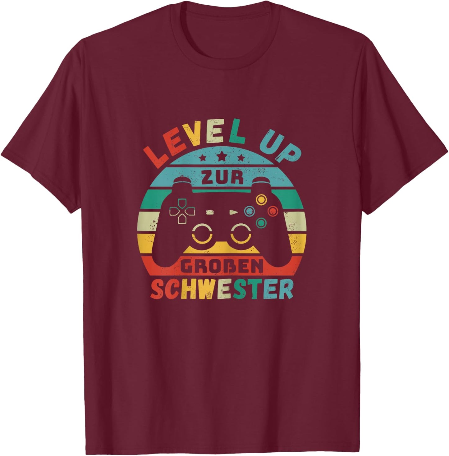 Level Up for Big Sister Birth Pregnant Girls Gamer , black, s T-Shirt - T-Shirt | Maroon