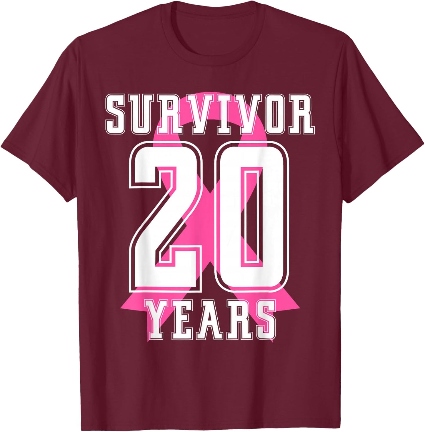 20 Years Free Survivor Breast Cancer Awareness Pink Ribbon T-Shirt - T-Shirt | Maroon