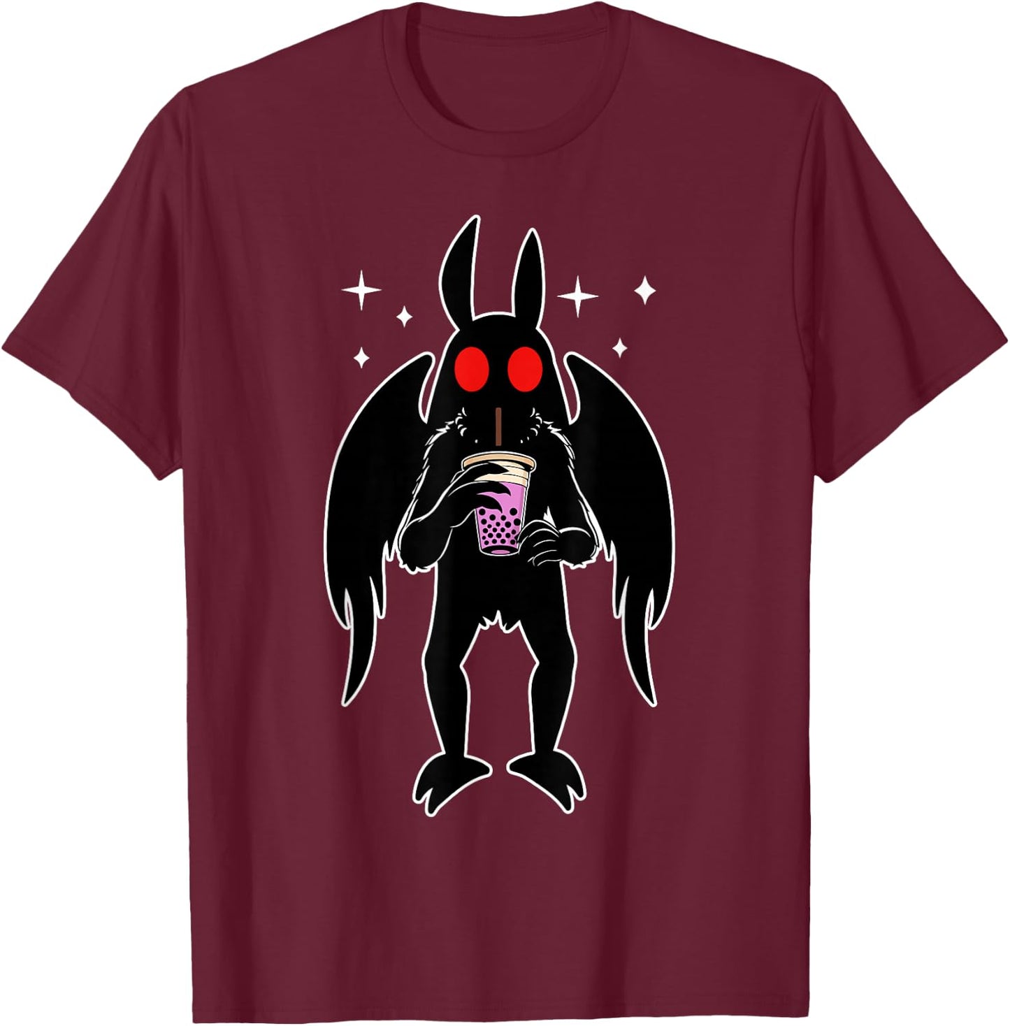 Funny Mothman Bubble Tea Kawaii Boba Tea T-Shirt - T-Shirt | Maroon
