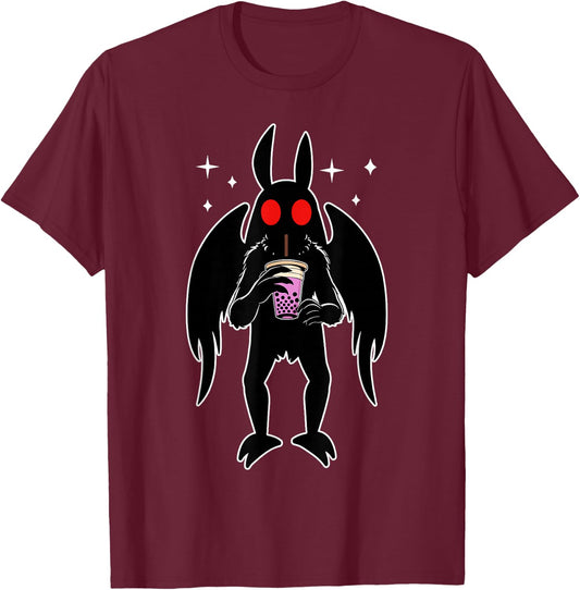 Funny Mothman Bubble Tea Kawaii Boba Tea T-Shirt - T-Shirt | Maroon