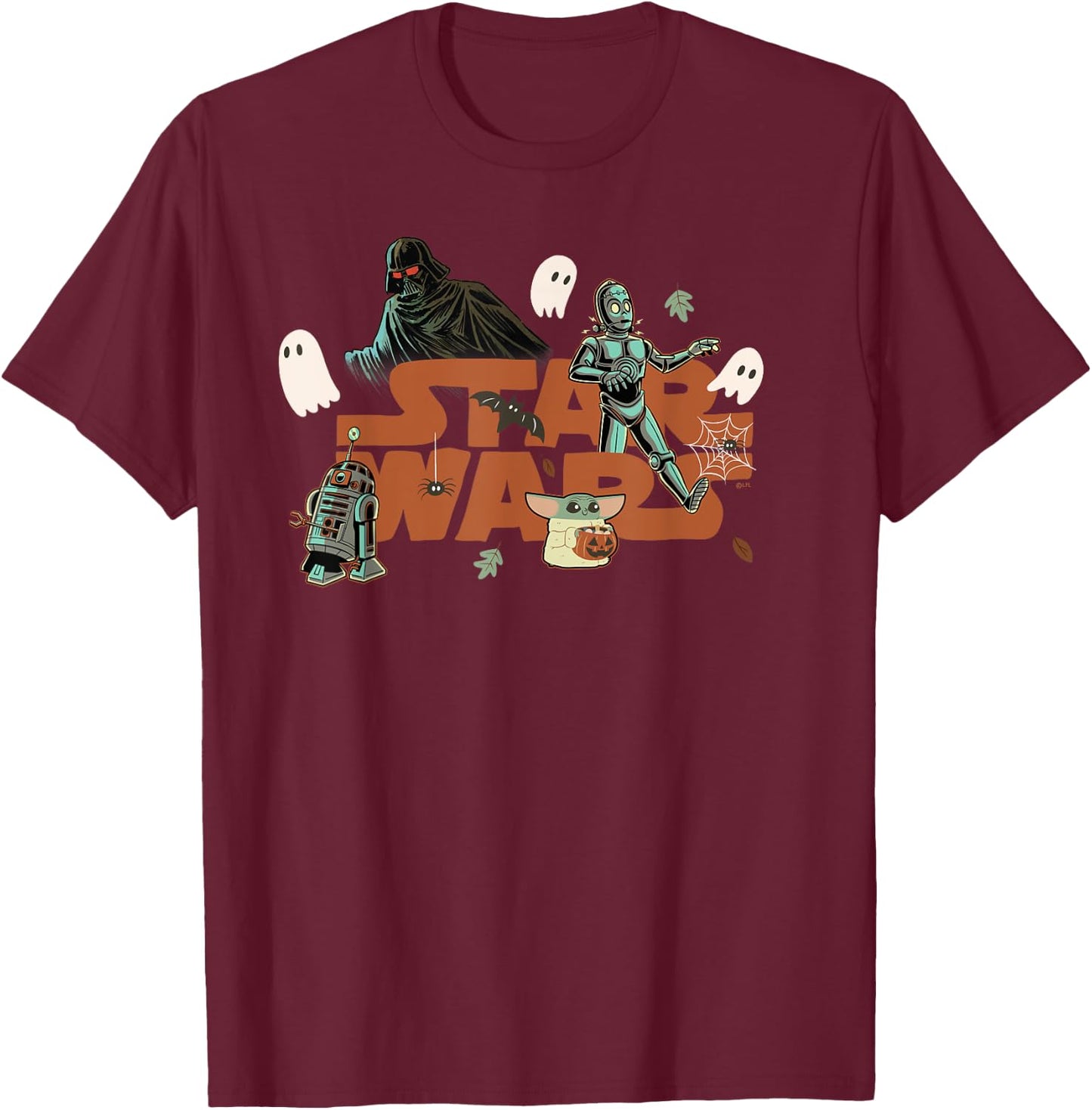 Star Wars Logo Grogu Darth Vader R2-D2 C-3PO Fall Halloween T-Shirt - T-Shirt | Maroon