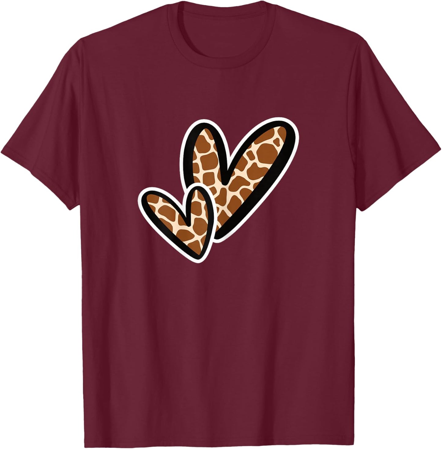 Cute Giraffe Pattern Heart Love Women Girls T-Shirt - T-Shirt | Maroon