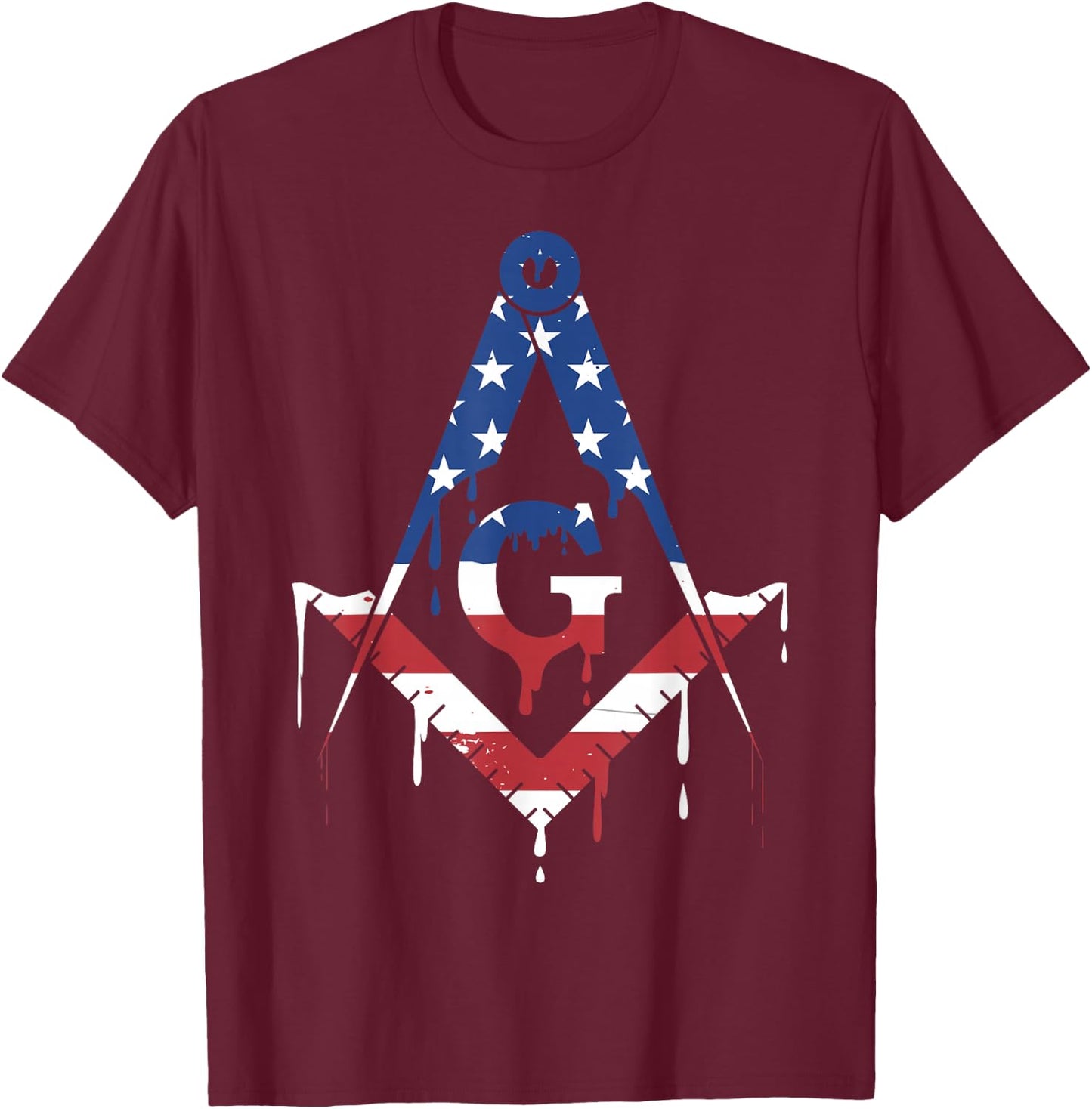 Freemason Masonic Freemasonry American Flag USA Drip T-Shirt - T-Shirt | Maroon