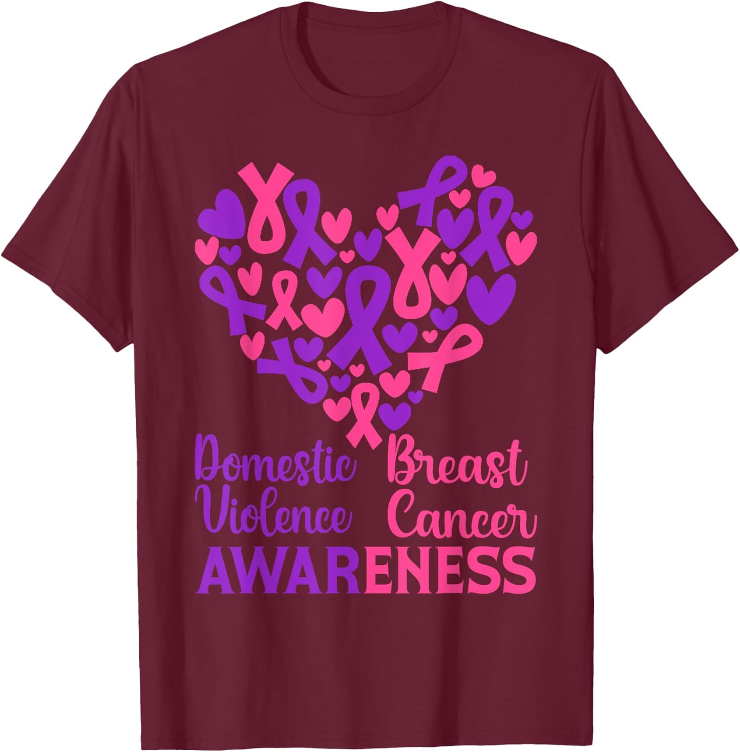 Domestic Violence & Breast Cancer Awareness Month Warrior T-Shirt - T-Shirt | Maroon