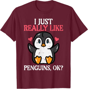 I Just Really Like Penguins Ok Cute Boys Girls Kids Toddler T-Shirt - T-Shirt | Maroon