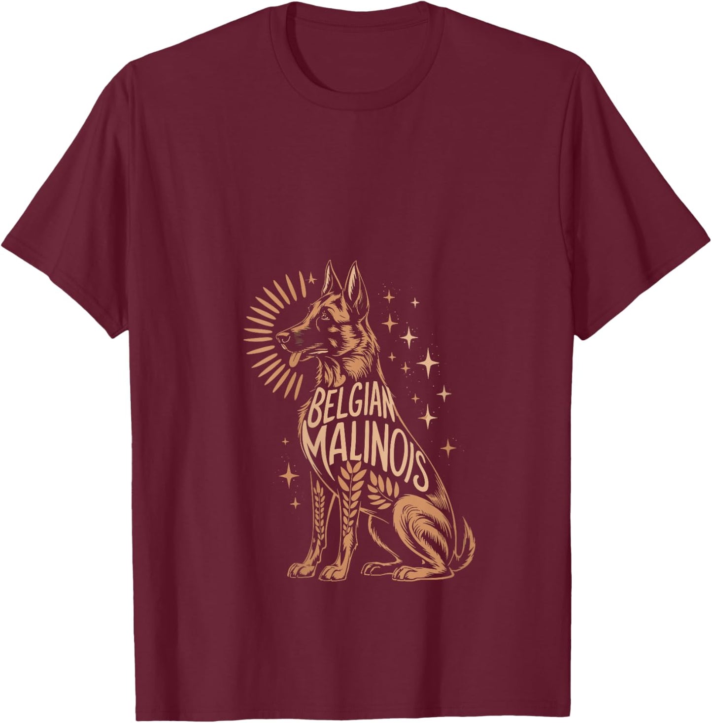 Floral Whimsical Belgian Malinois Belgian Shepherd Mally V-Neck T-Shirt - T-Shirt | Maroon