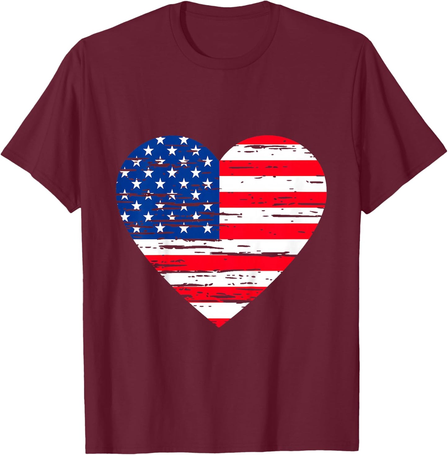 Girls July 4th American Flag Heart Distressed Toddler Baby T-Shirt - T-Shirt | Maroon