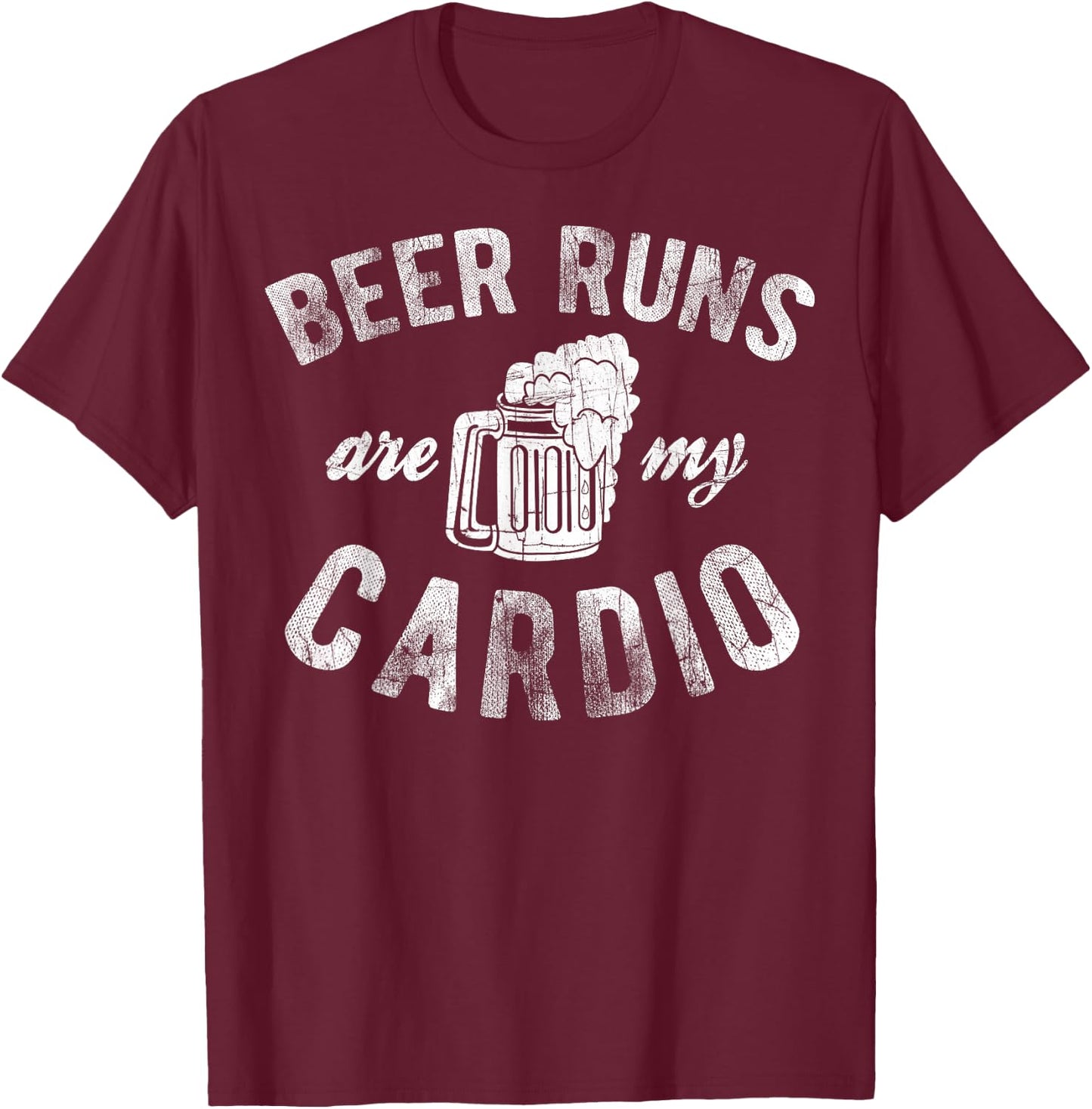 Beer Runs Are My Cardio Mug With Foam Graphic T-Shirt - T-Shirt | Maroon