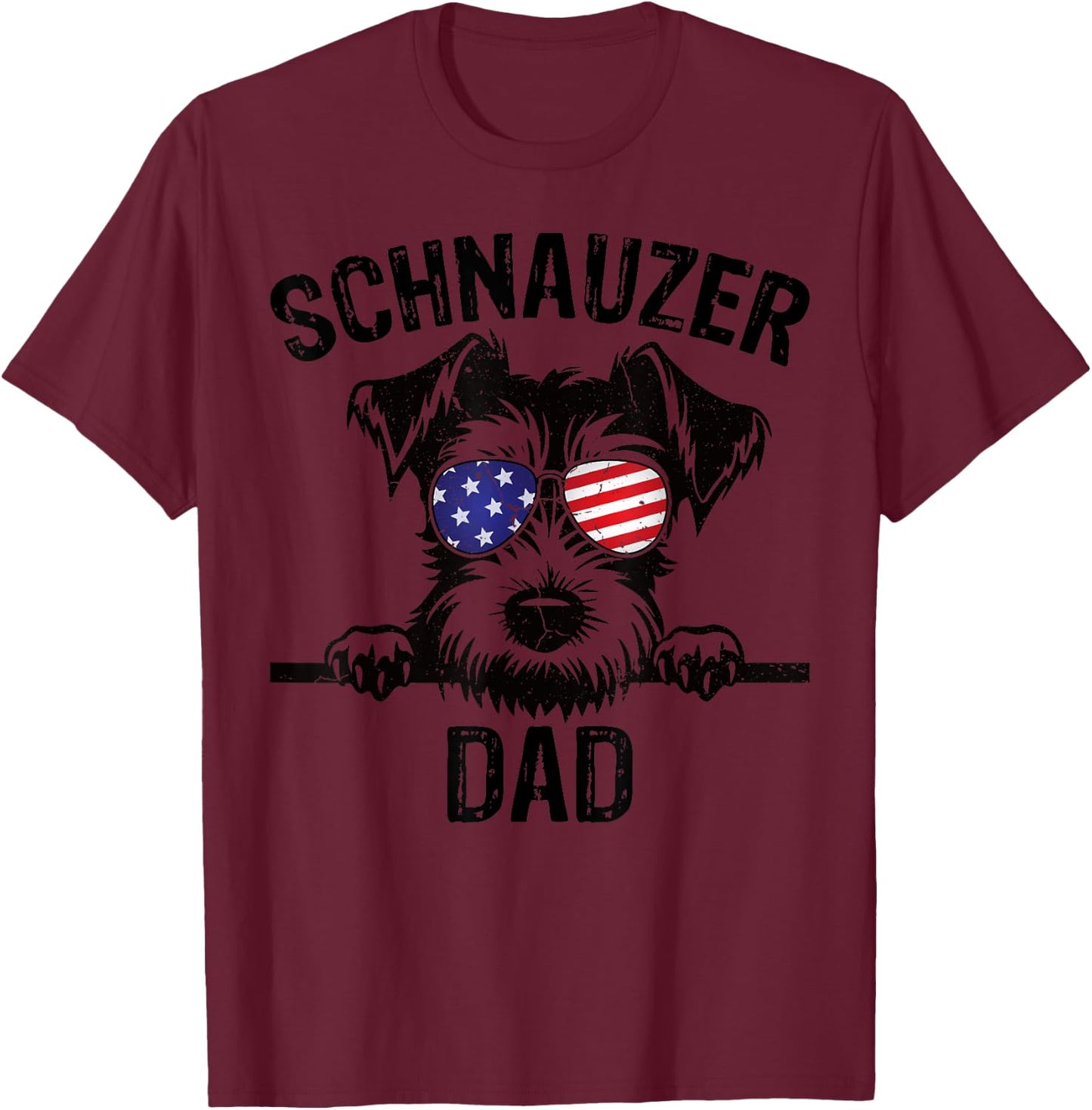 Schnauzer Dad Father Day Dog Wearing USA Flag Sunglasses T-Shirt - T-Shirt | Maroon