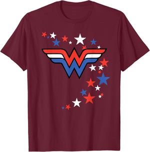 Wonder Woman Swirling Stars 4th of July T-Shirt - T-Shirt | Maroon