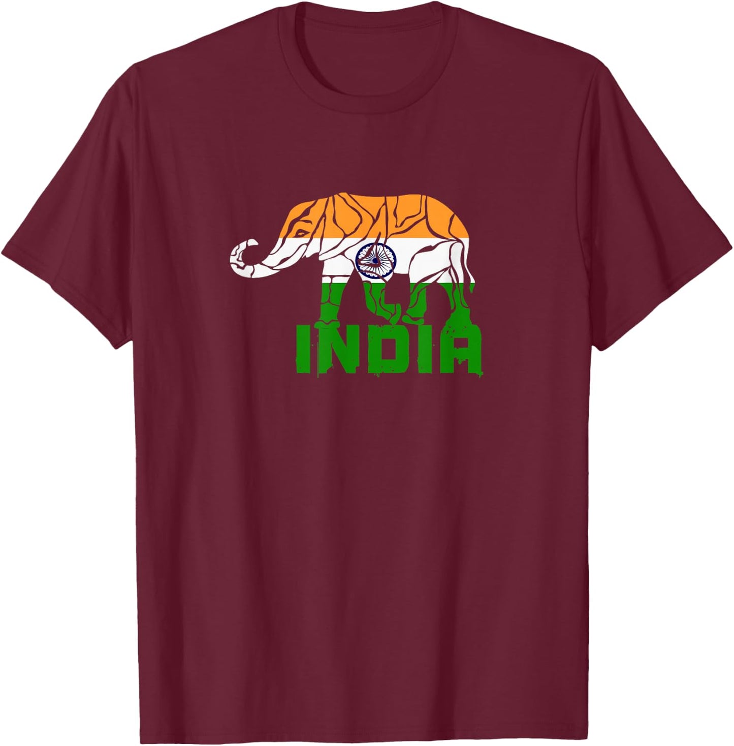Indian elephant with national colours and national flag gift T-Shirt - T-Shirt | Maroon