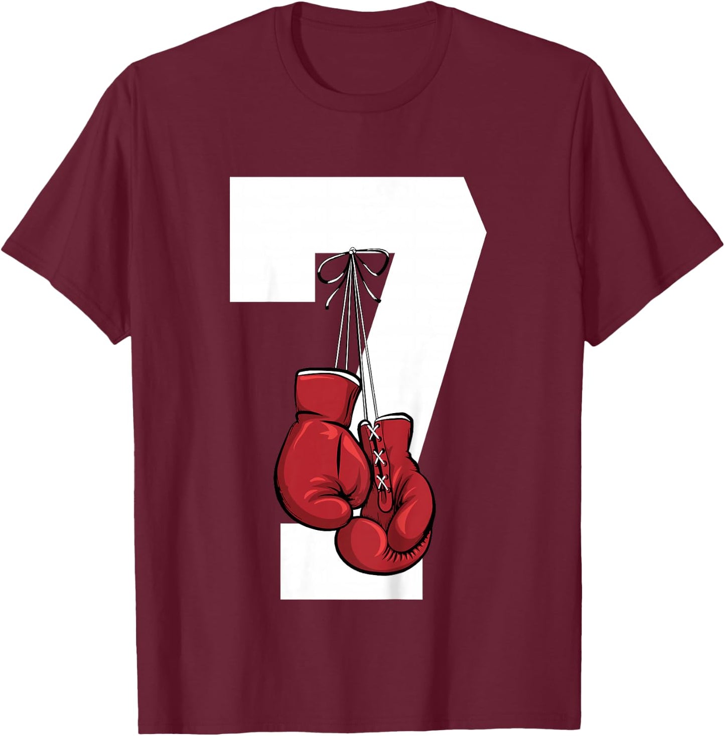 Boxing 7 Year Boxer 7th Birthday T-Shirt - T-Shirt | Maroon