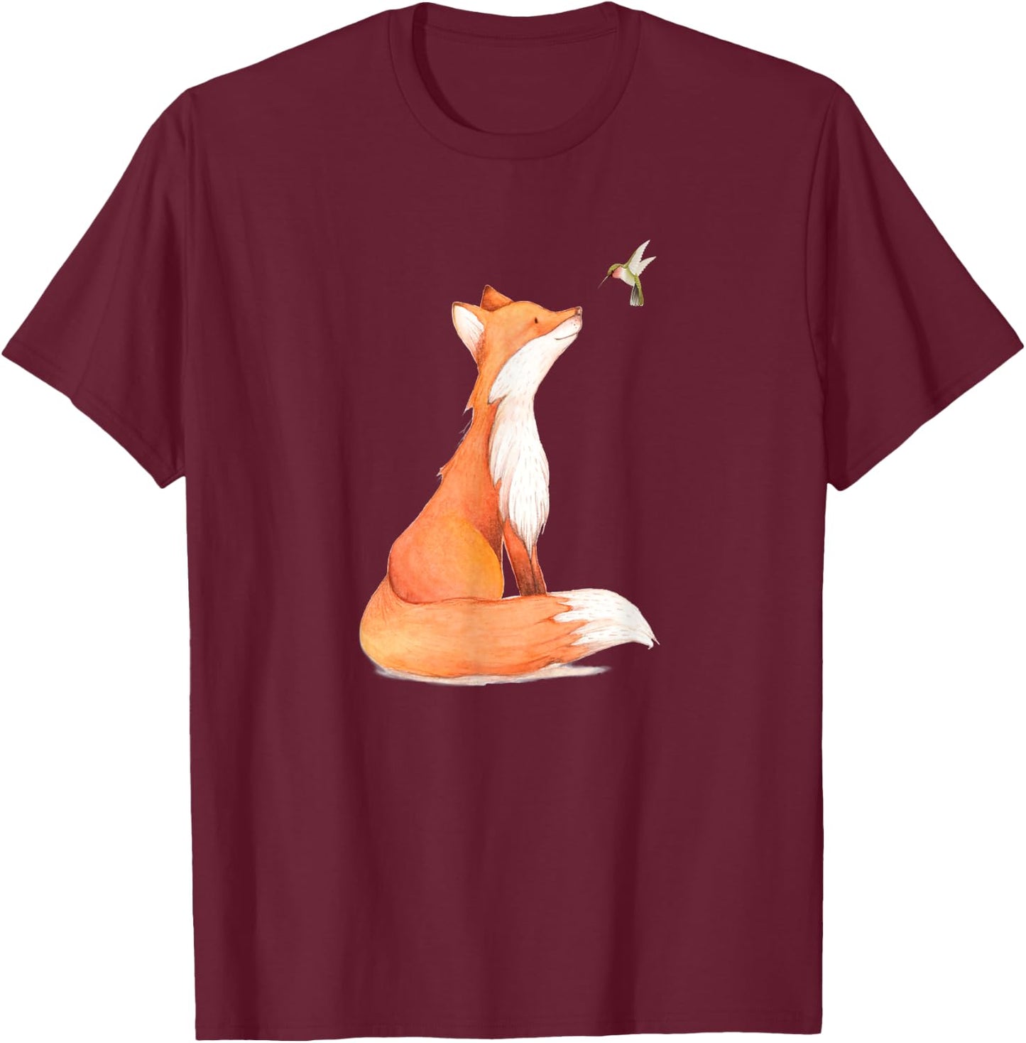 The Cute Fox And Hummingbird Vintage Retro Gift Lover T-Shirt - T-Shirt | Maroon