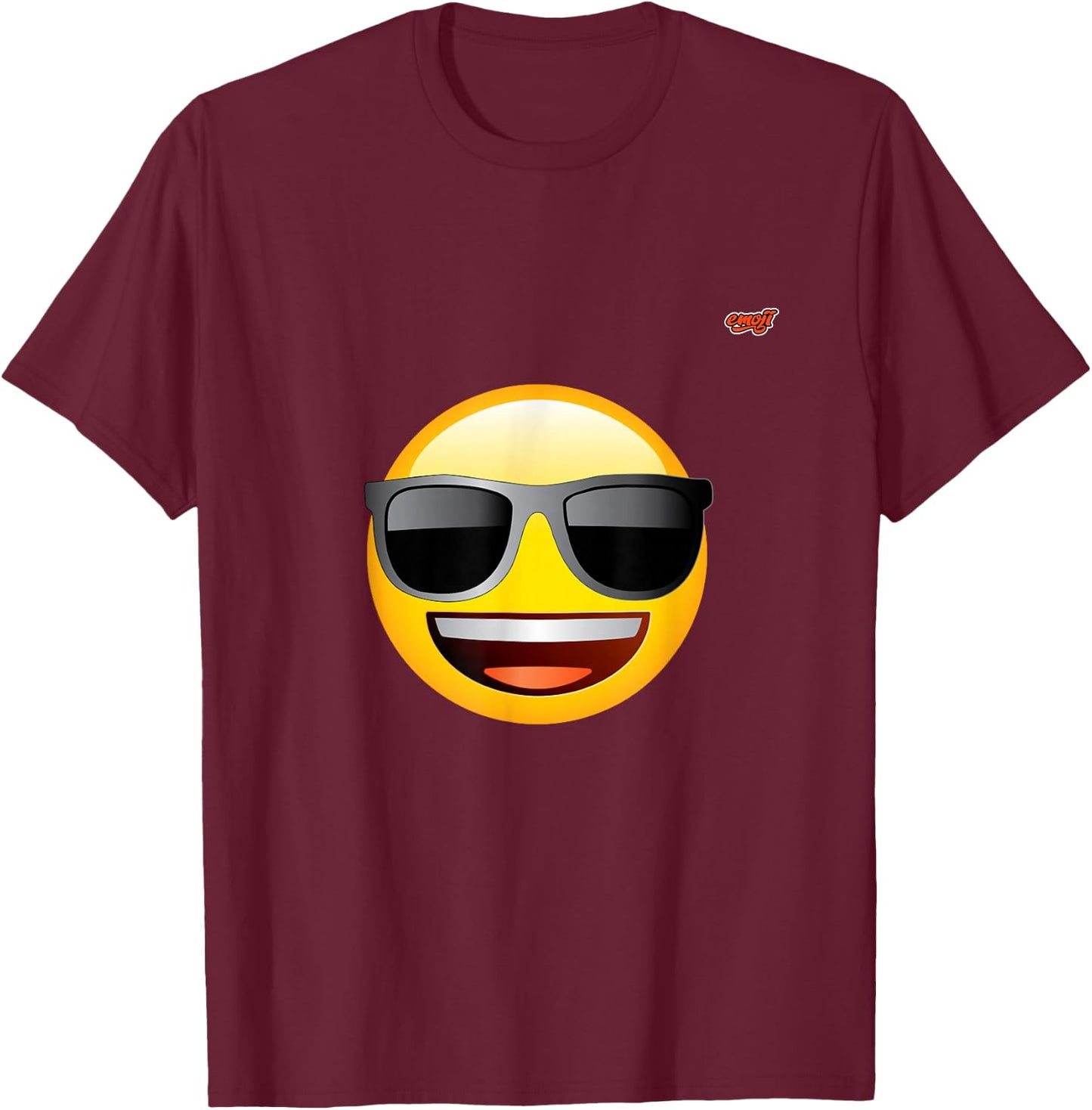 emoticon happy face sunglasses , Black, S T-Shirt - T-Shirt | Maroon