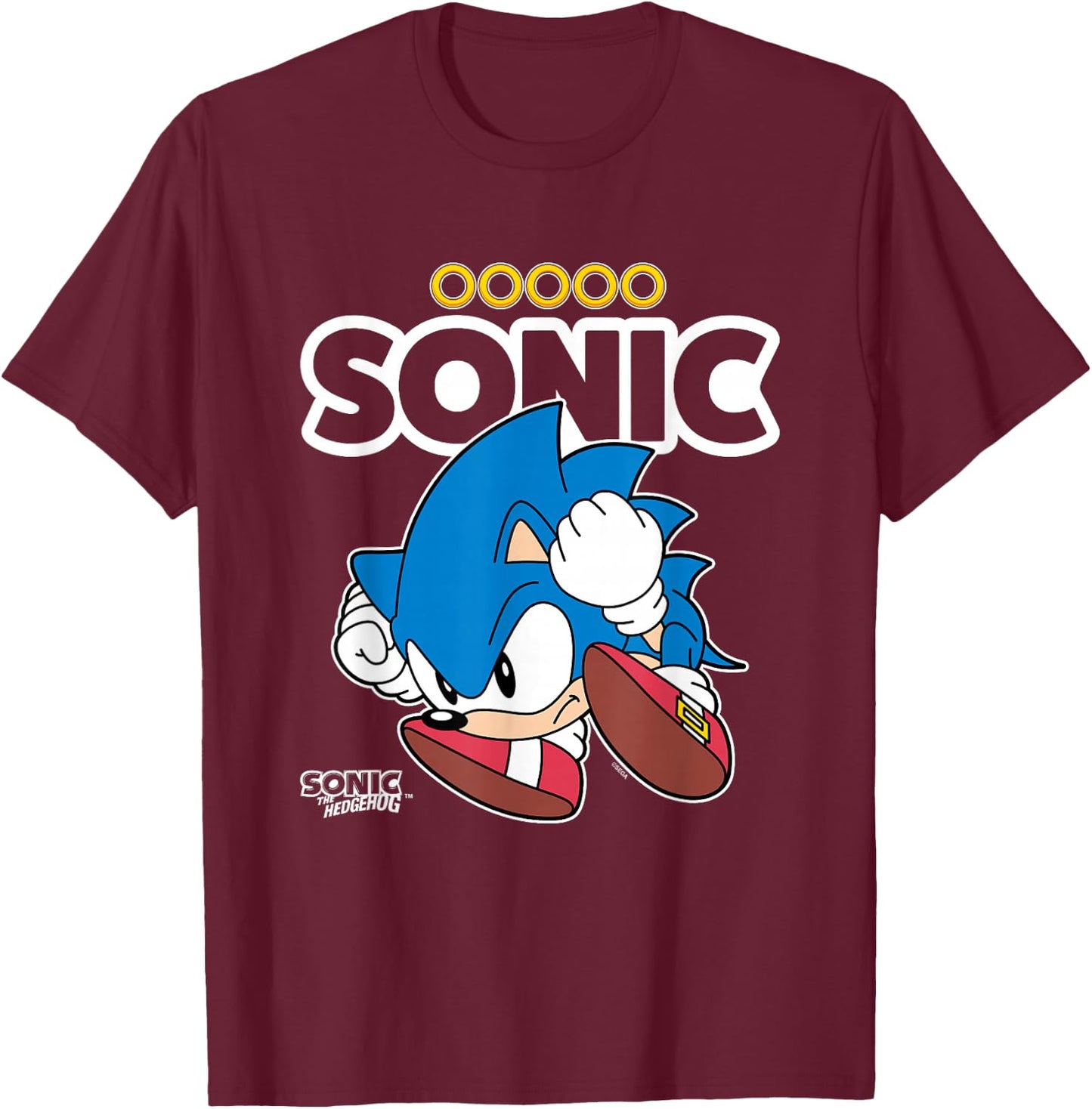 Sonic The Hedgehog Sonic Crawled Up In A Ball Retro Shot T-Shirt - T-Shirt | Maroon