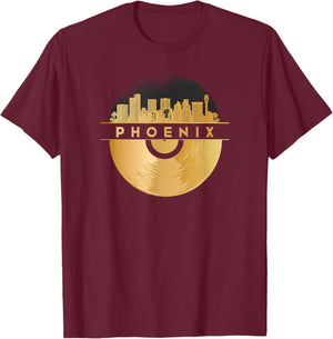 Vinyl-Record-Player Disco-Music Skyline-USA-Phoenix T-Shirt - T-Shirt | Maroon