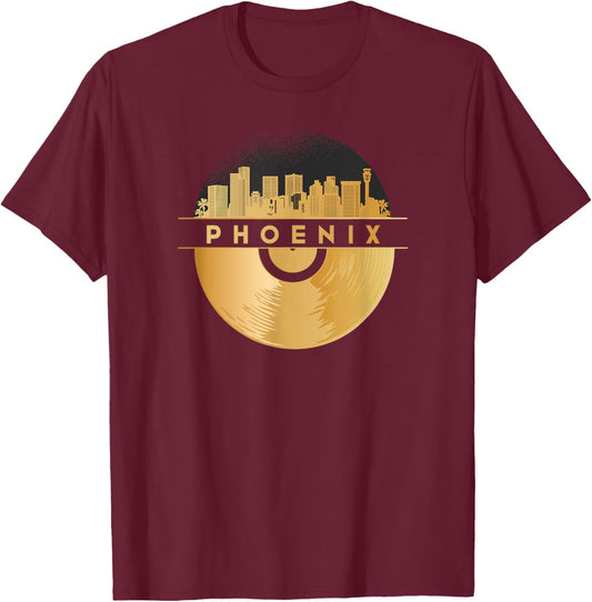 Vinyl-Record-Player Disco-Music Skyline-USA-Phoenix T-Shirt - T-Shirt | Maroon