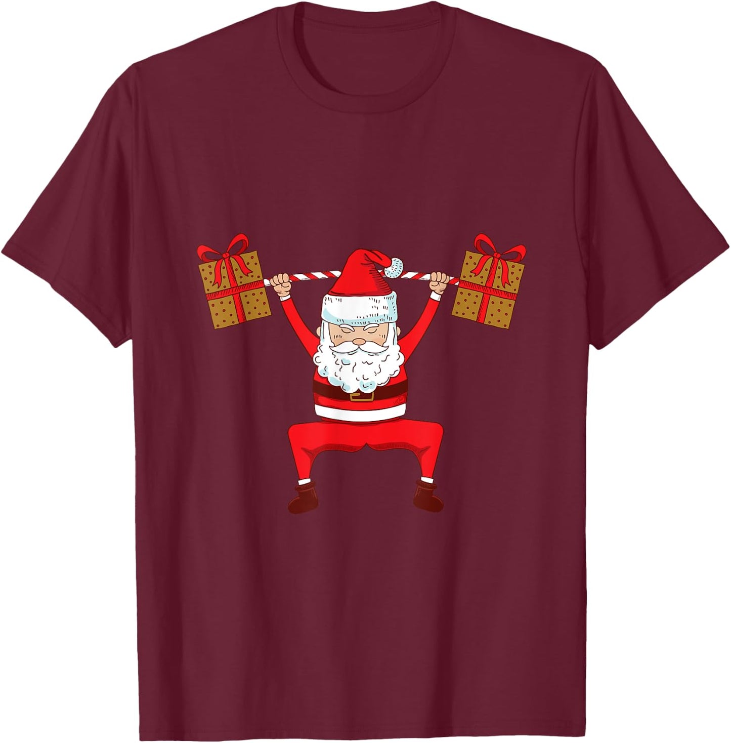 Santa Weight Lifting Christmas Exercise Gym T-Shirt - T-Shirt | Maroon