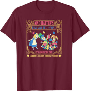 Disney Alice in Wonderland Mad Hatter's English Tea House T-Shirt - T-Shirt | Maroon