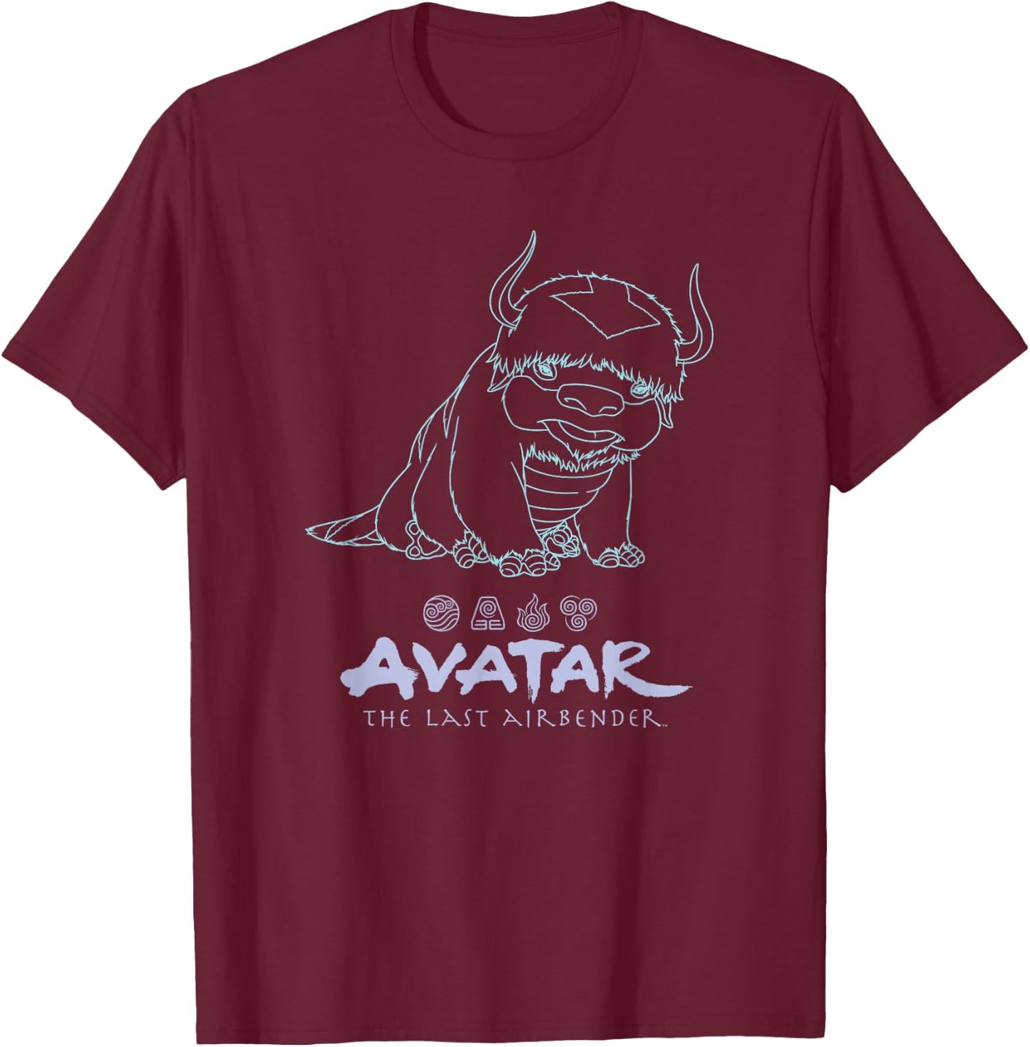 Avatar: The Last Airbender Appa Outline Portrait T-Shirt - T-Shirt | Maroon