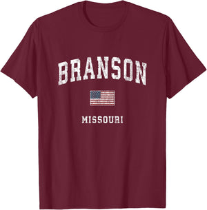 Branson Missouri MO Vintage American Flag Sports Design Kids Men T-Shirt - T-Shirt | Maroon