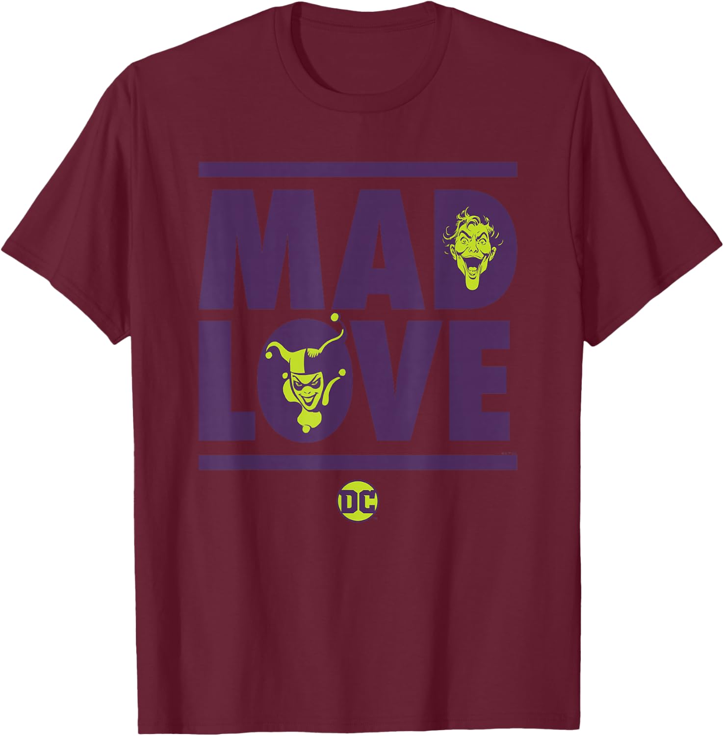 Batman Valentine's Day Joker Harley Quinn Mad Love T-Shirt - T-Shirt | Maroon