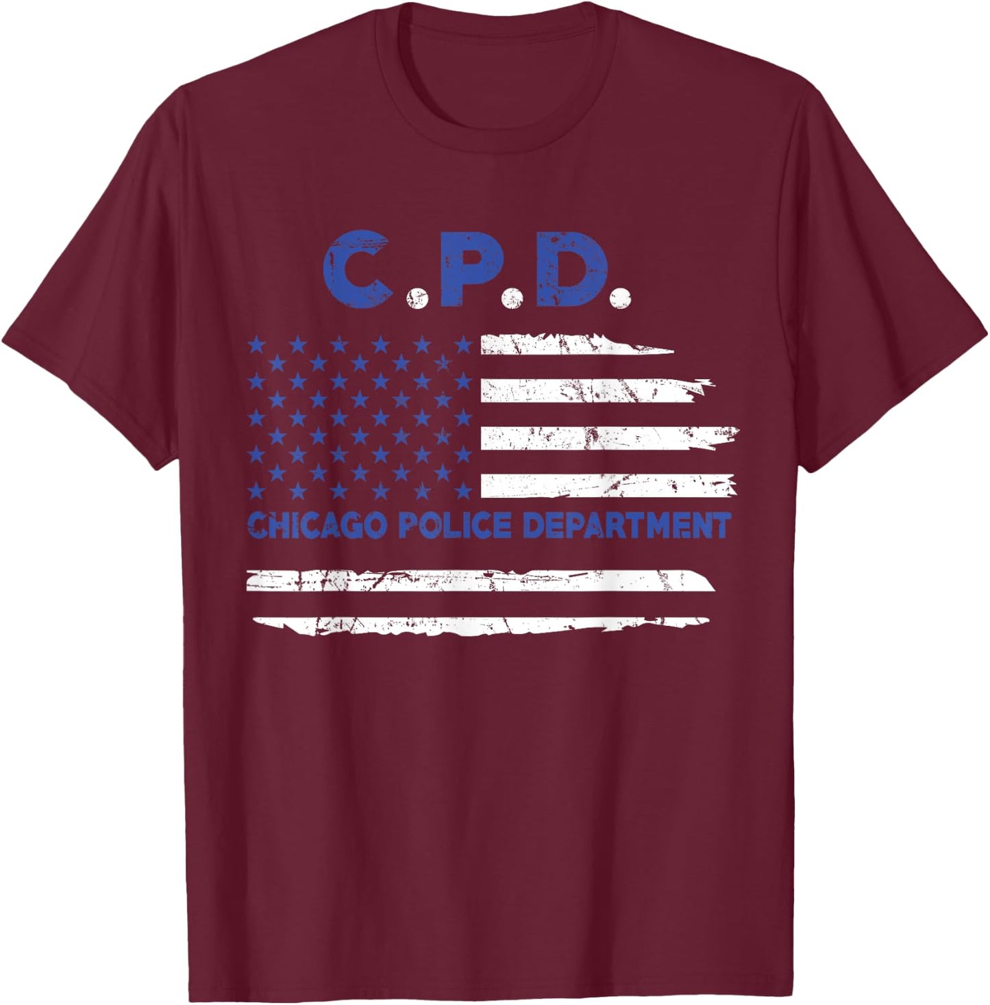 Chicago Police Officer American Flag Thin Blue Line Men T-Shirt - T-Shirt | Maroon