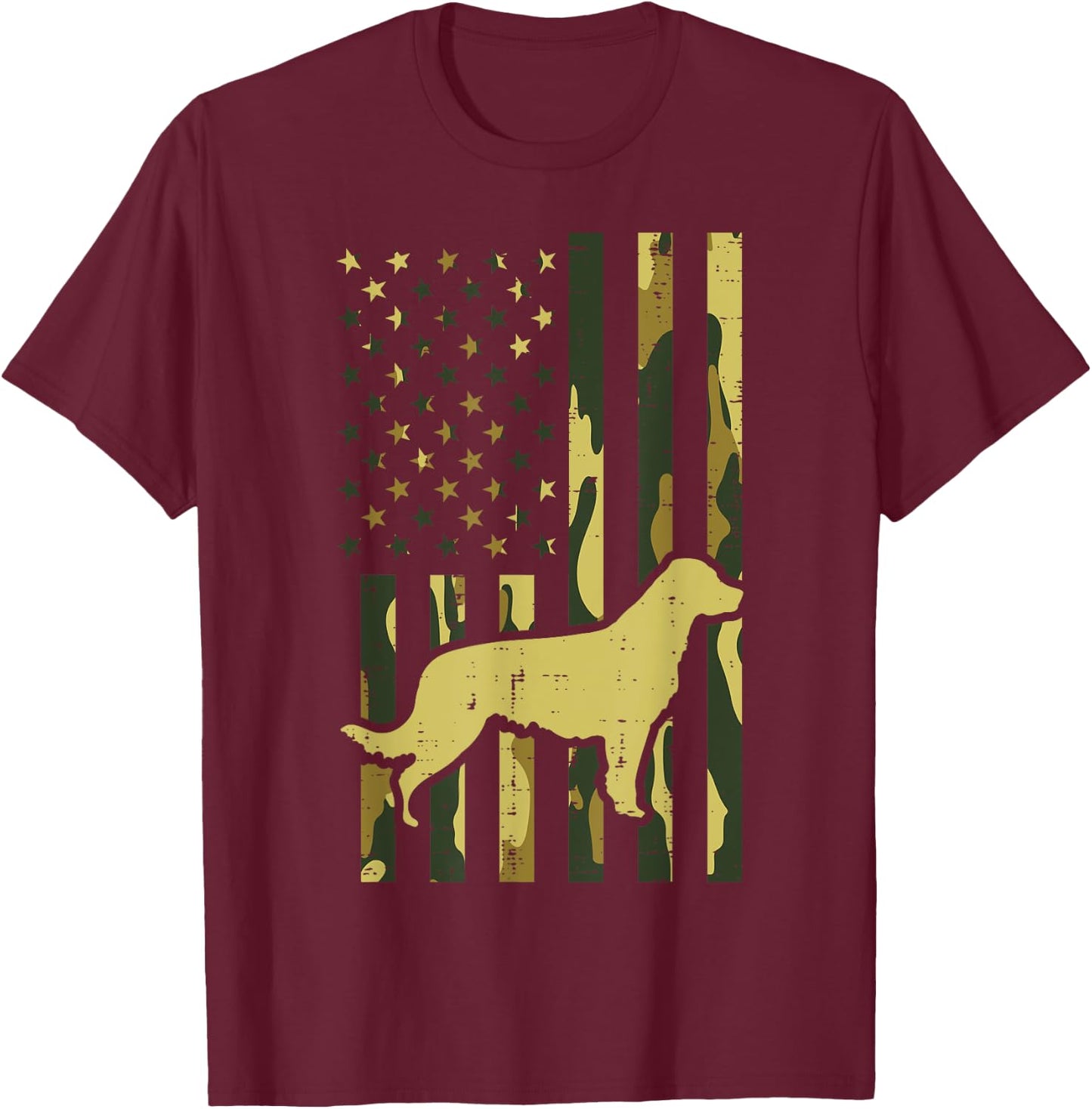 Camo US Flag Golden Retriever Vintage Pet Dog Patriotic Gift Women Kids Men T-Shirt - T-Shirt | Maroon