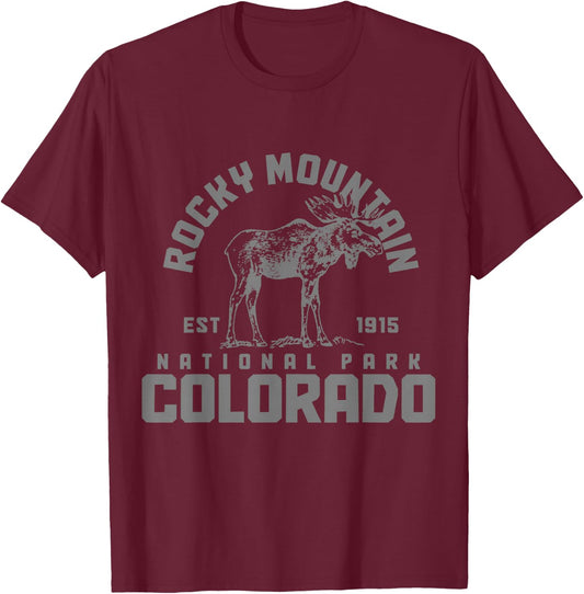 Rocky Mountains Colorado National Park Moose Hiking Vintage T-Shirt - T-Shirt | Maroon