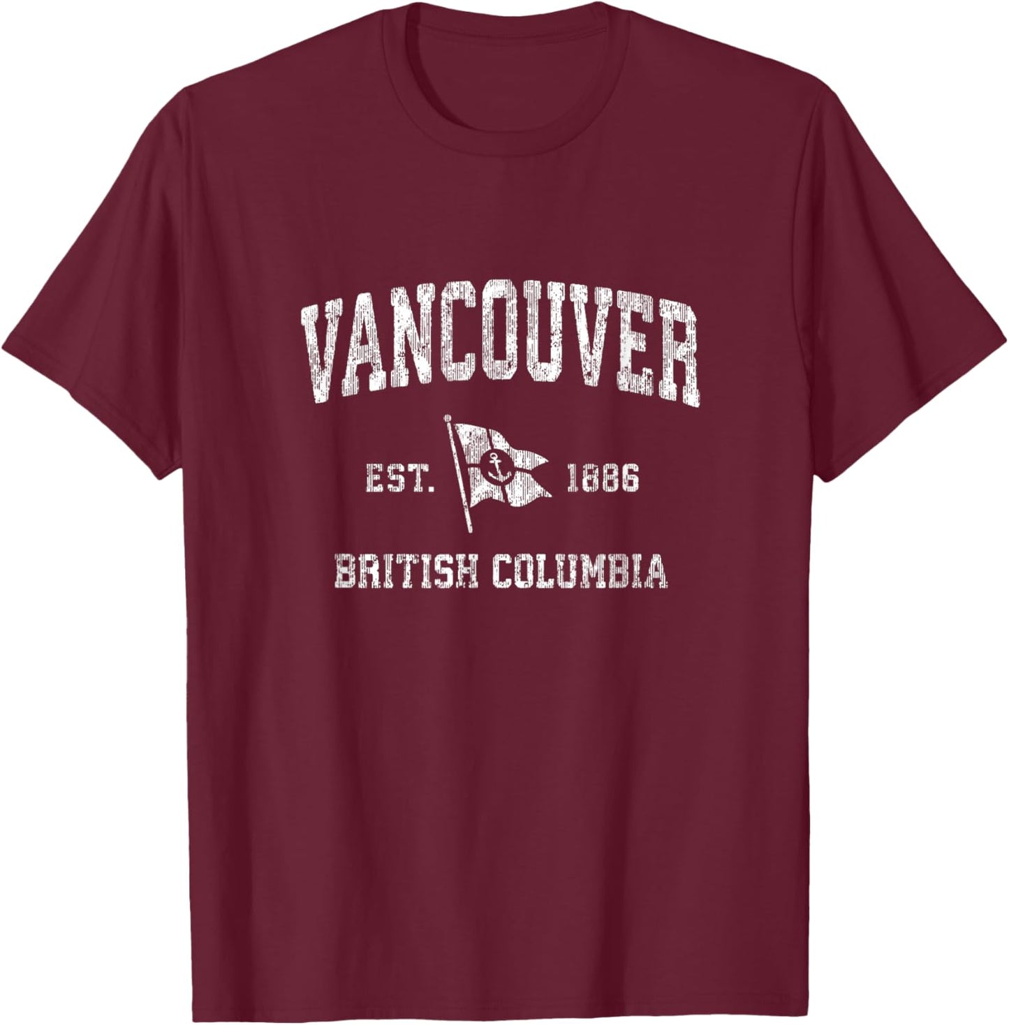 Vancouver British Columbia BC Vintage Boat Anchor Flag T-Shirt - T-Shirt | Maroon