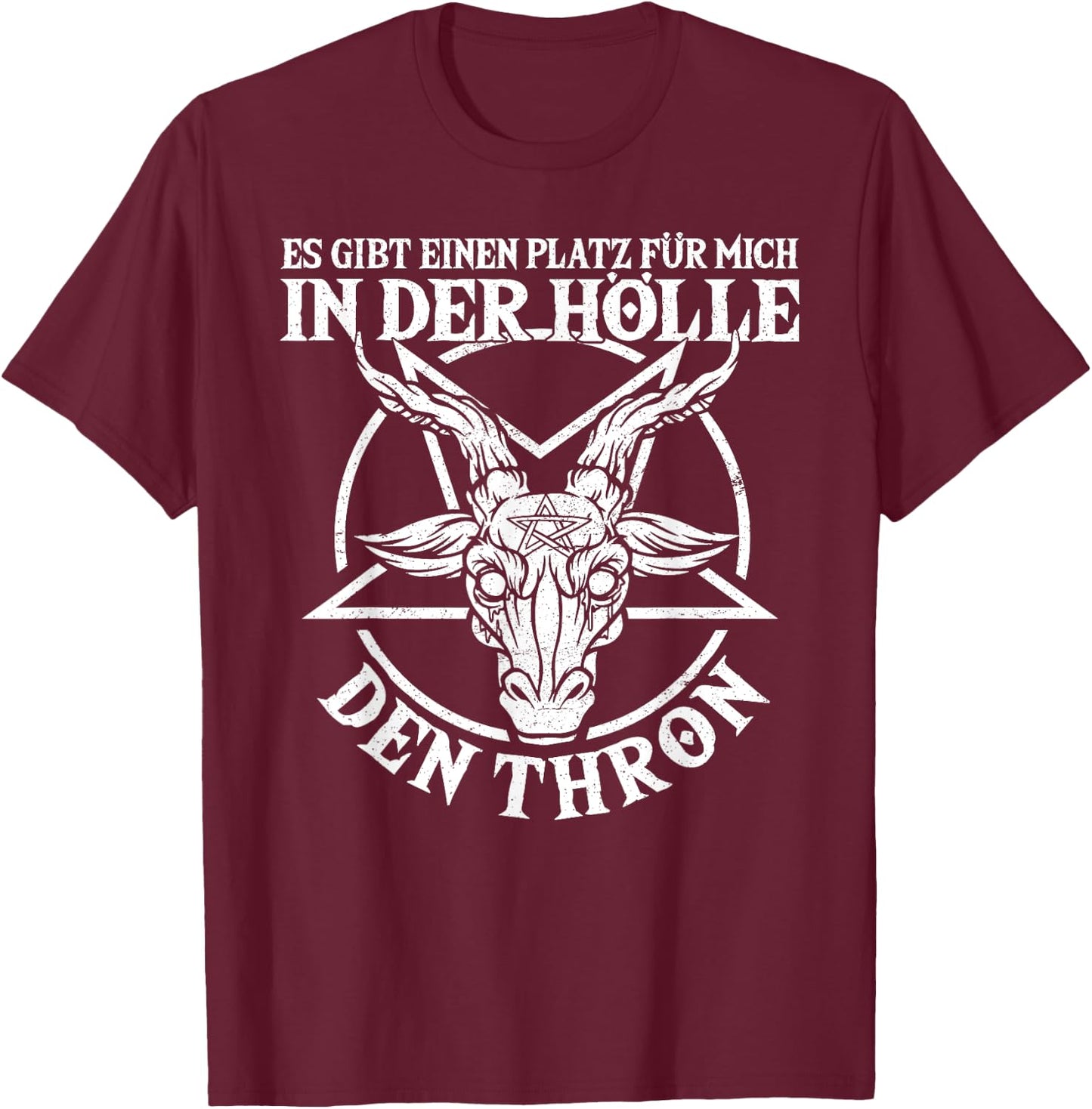 Baphomet & Satan with German Text "Platz In Der Hölle", Occult & Gothic, black, s T-Shirt - T-Shirt | Maroon