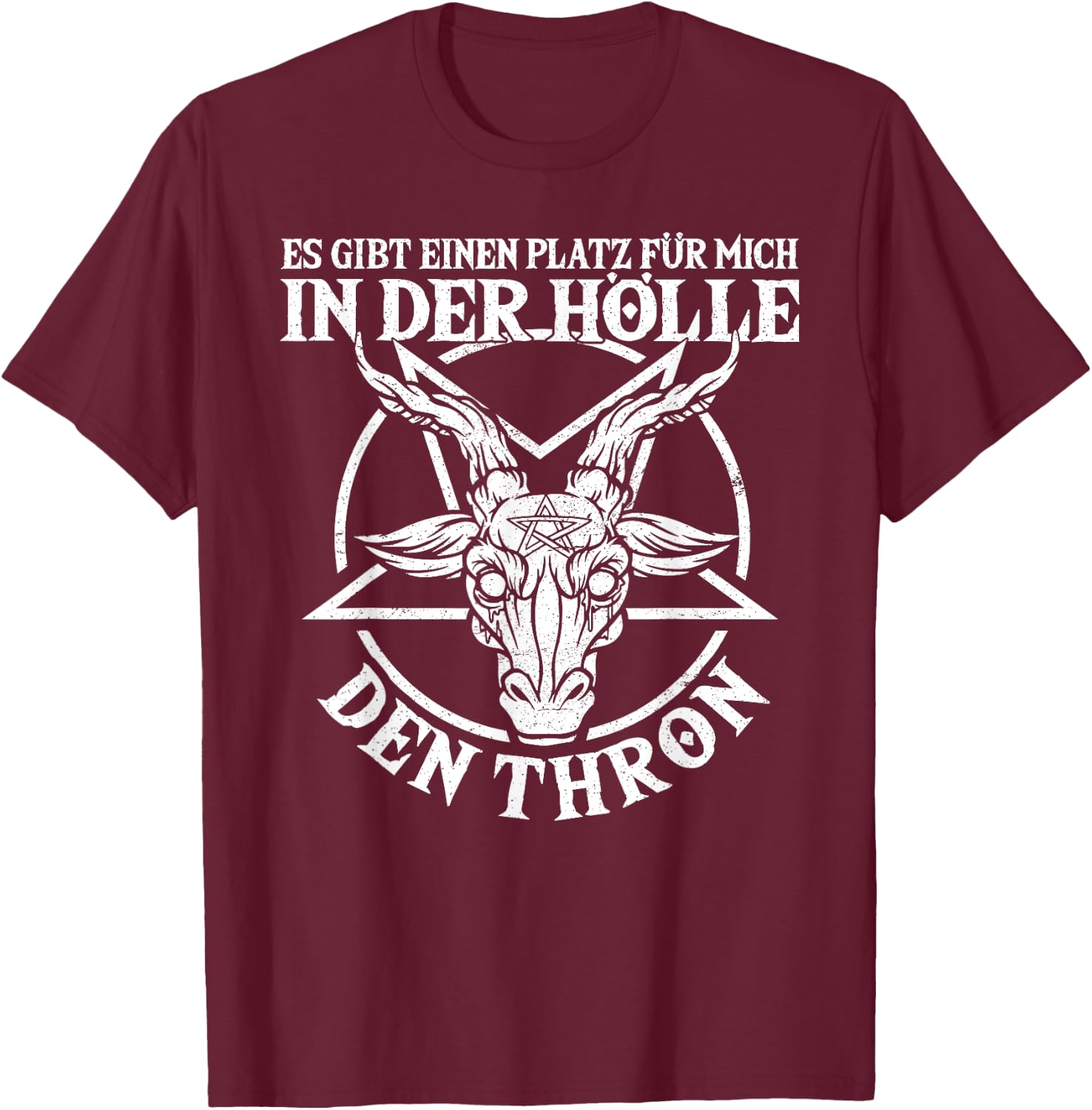 Baphomet & Satan with German Text "Platz In Der Hölle", Occult & Gothic, black, s T-Shirt - T-Shirt | Maroon