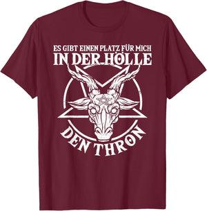 Baphomet & Satan with German Text "Platz In Der Hölle", Occult & Gothic, black, s T-Shirt - T-Shirt | Maroon