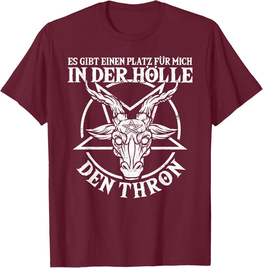 Baphomet & Satan with German Text "Platz In Der Hölle", Occult & Gothic, black, s T-Shirt - T-Shirt | Maroon