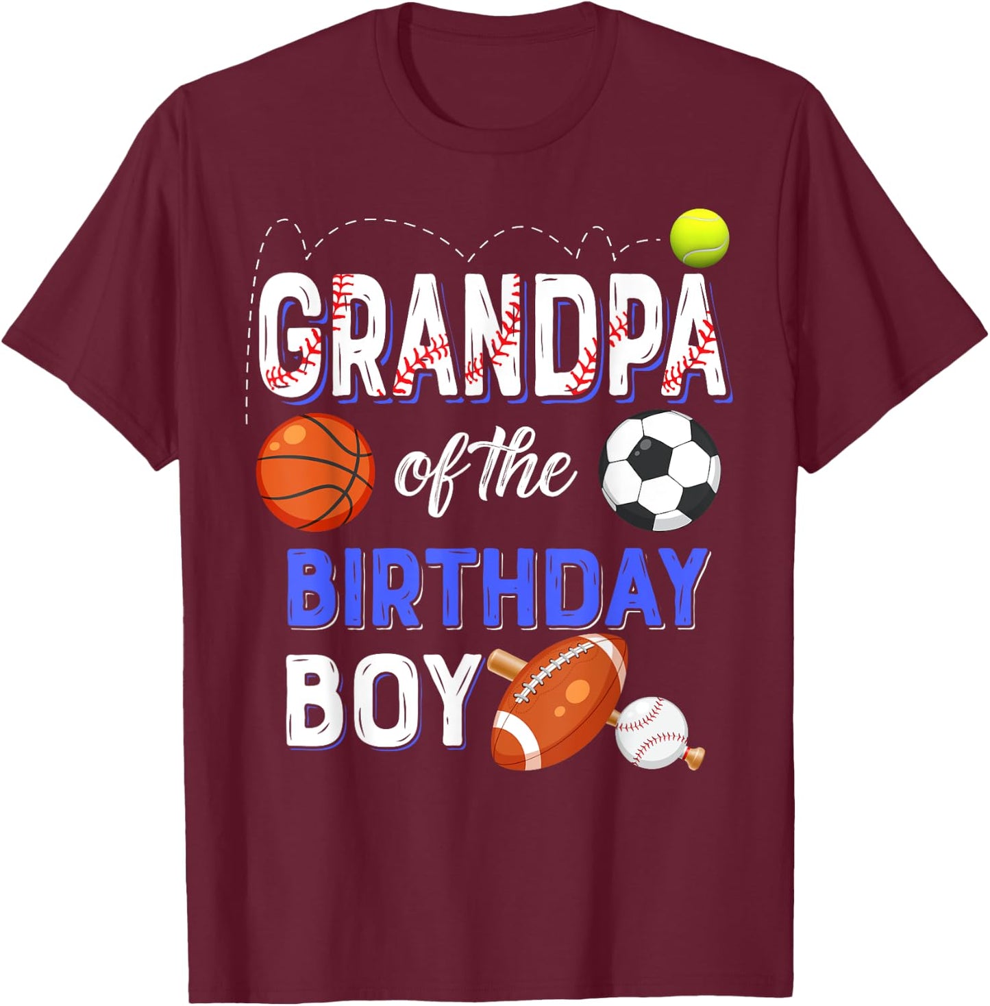 Grandpa Of The Birthday Boy Sports 1st Family Matching Party T-Shirt - T-Shirt | Maroon