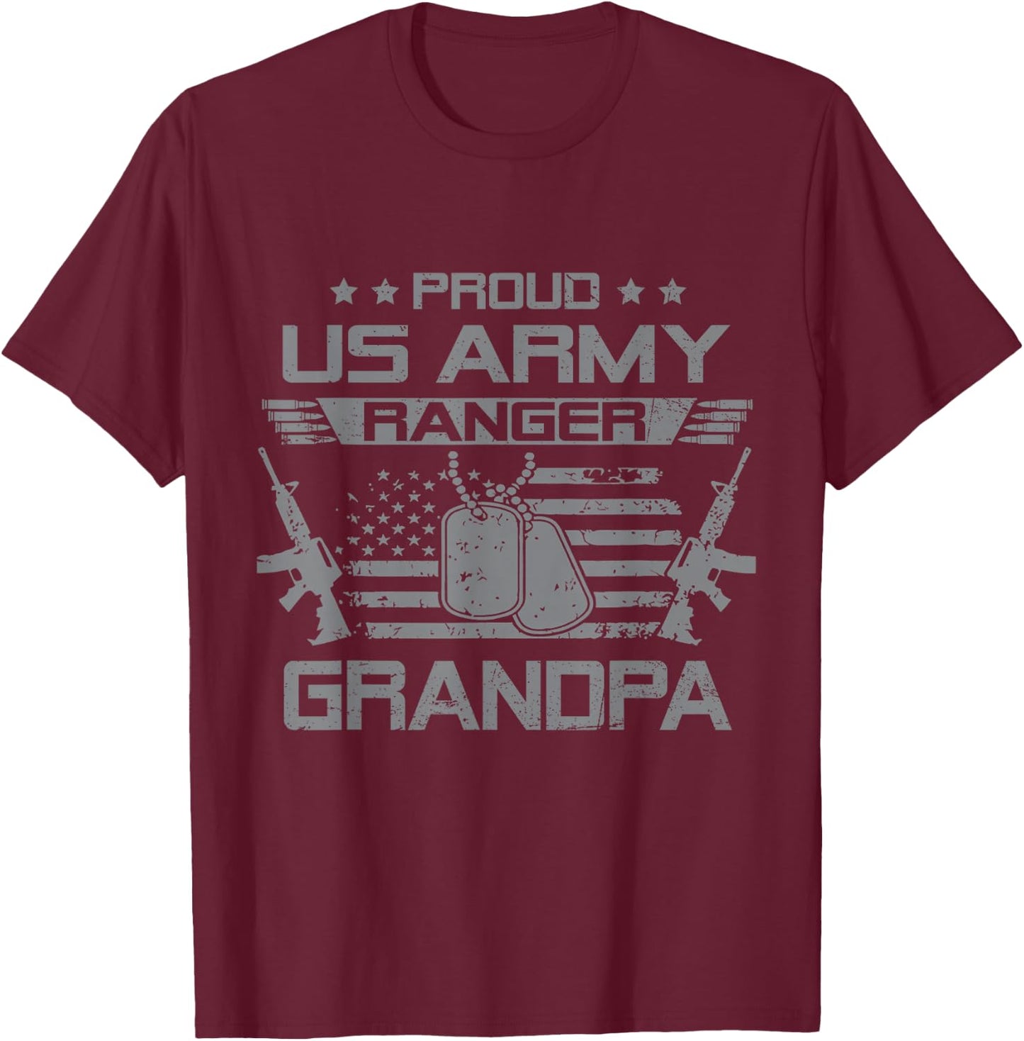 Proud US Army Ranger Grandpa Flag American USA Military T-Shirt - T-Shirt | Maroon