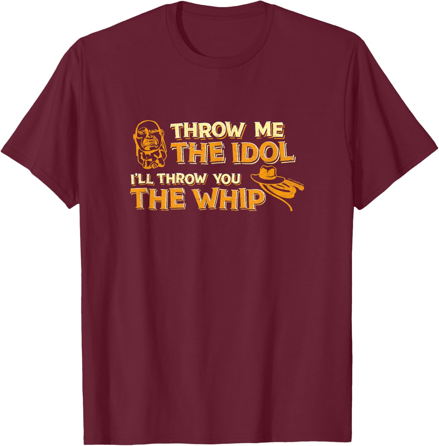 Indiana Jones Raiders of The Lost Ark Throw Me The Idol Logo T-Shirt - T-Shirt | Maroon