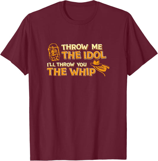 Indiana Jones Raiders of The Lost Ark Throw Me The Idol Logo T-Shirt - T-Shirt | Maroon