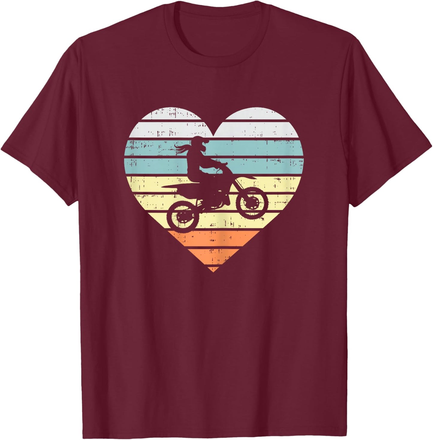 Dirt Biker Girl Heart Retro Motocross Racing Riding Gift T-Shirt - T-Shirt | Maroon