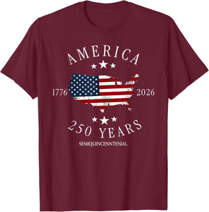 USA America 1776-2026 Happy 4th of July 250 Years Freedom T-Shirt - T-Shirt | Maroon