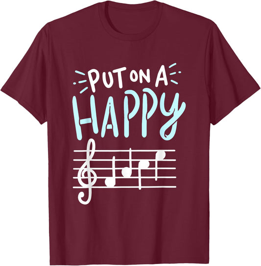Put On A Happy Face Music - Funny Music Teacher Small T-Shirt - T-Shirt | Maroon