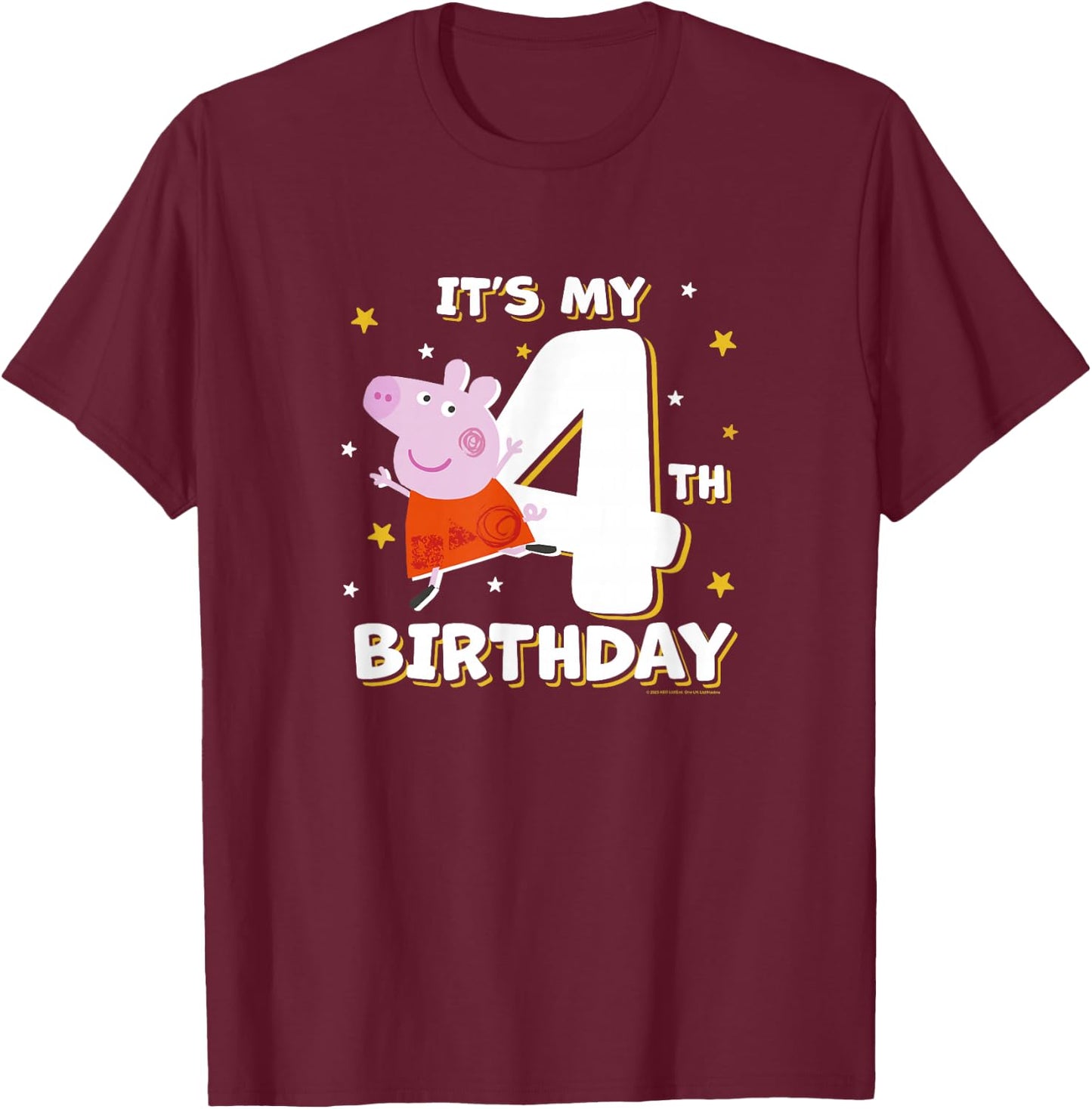 Peppa Pig It's My 4th Birthday Holiday Stars Celebration T-Shirt - T-Shirt | Maroon