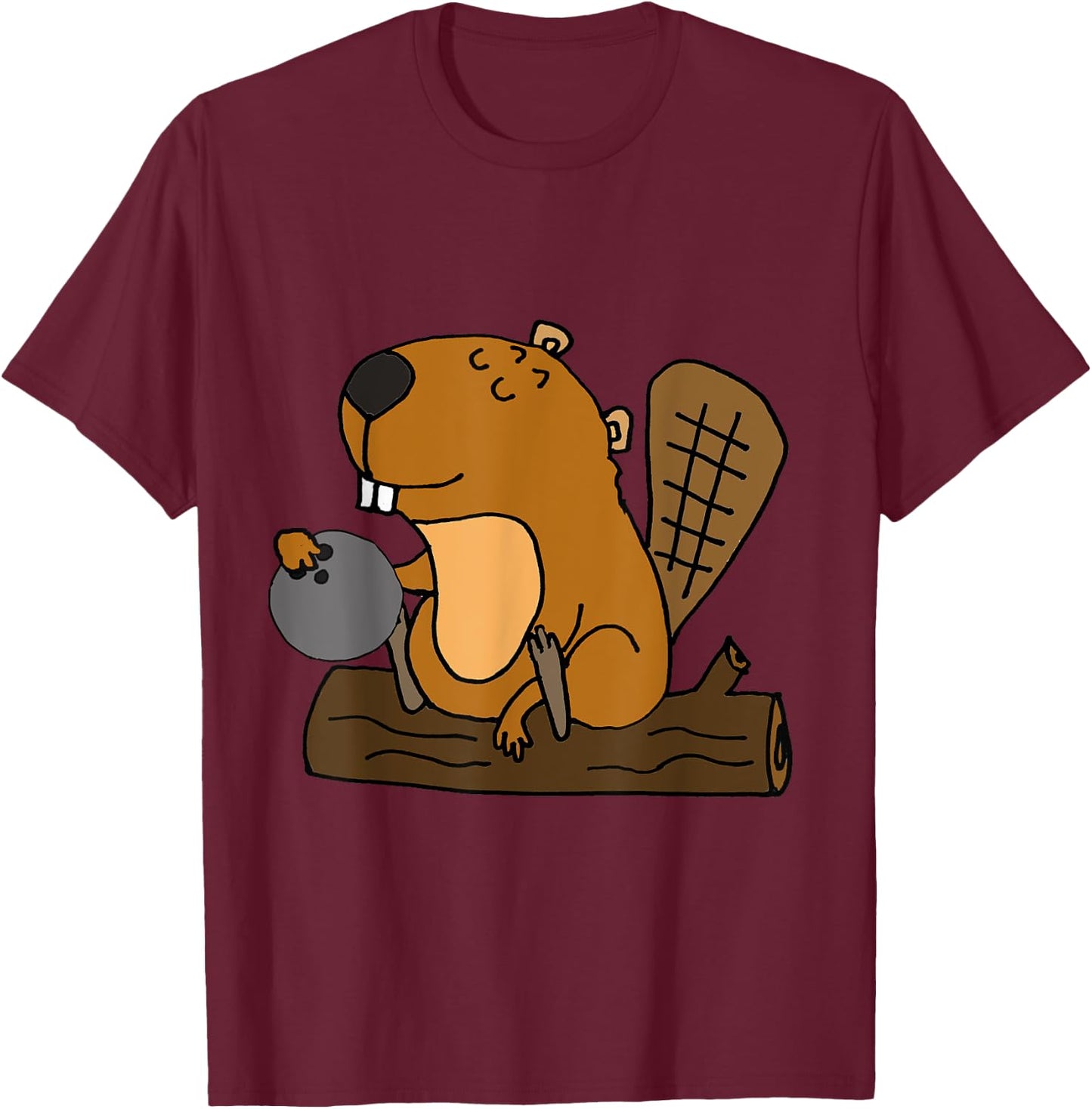SmileteesAnim Funny Beaver Bowling Cartoon T-Shirt - T-Shirt | Maroon
