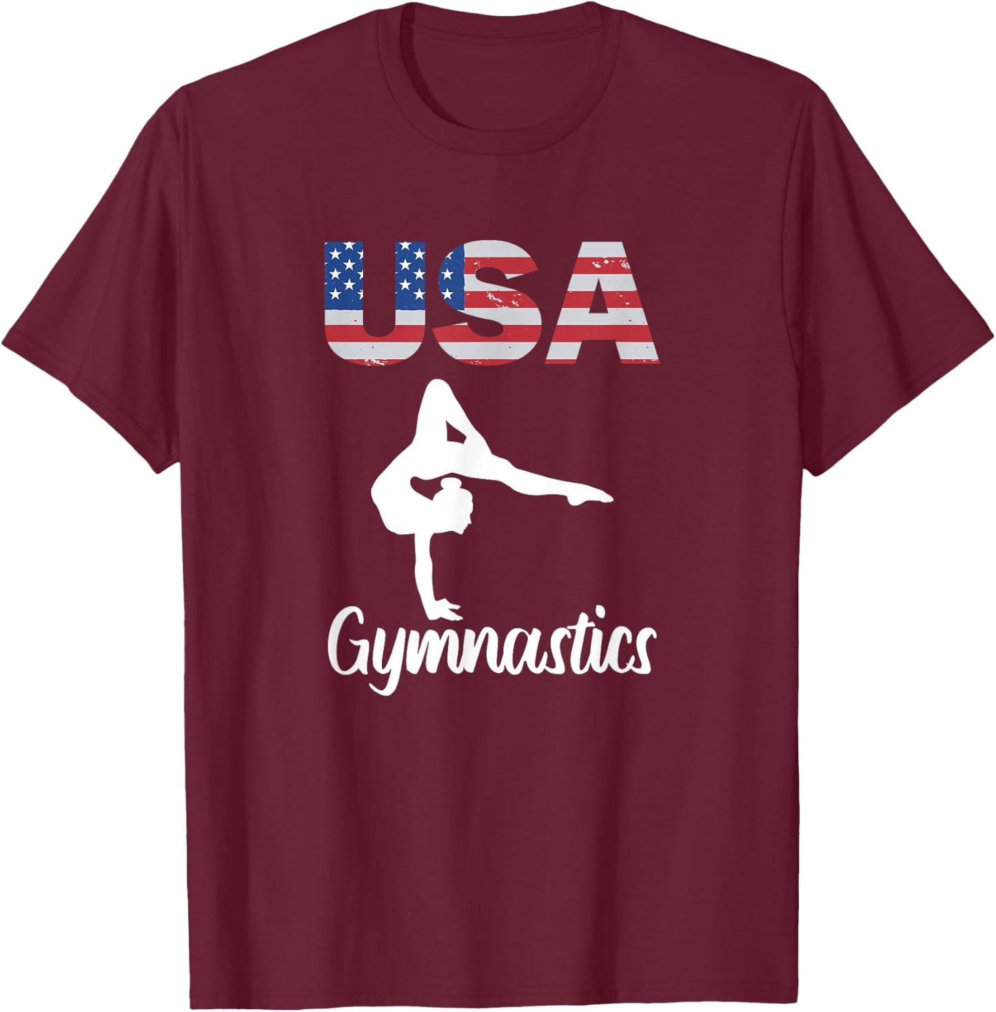 USA American Flag Gymnastics Gymnast 4th of July T-Shirt - T-Shirt | Maroon