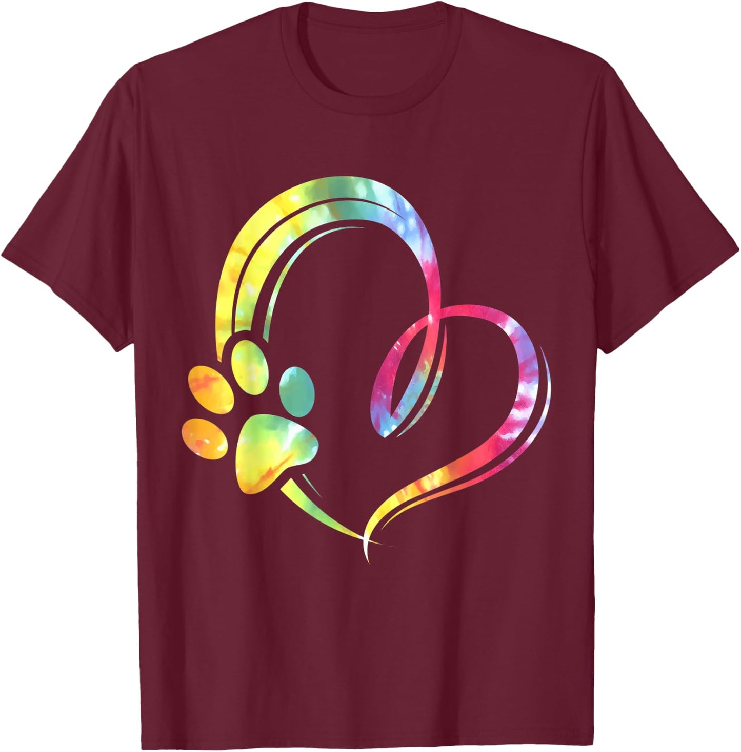Watercolored Paw and Heart Design Dog Lover Women T-Shirt - T-Shirt | Maroon