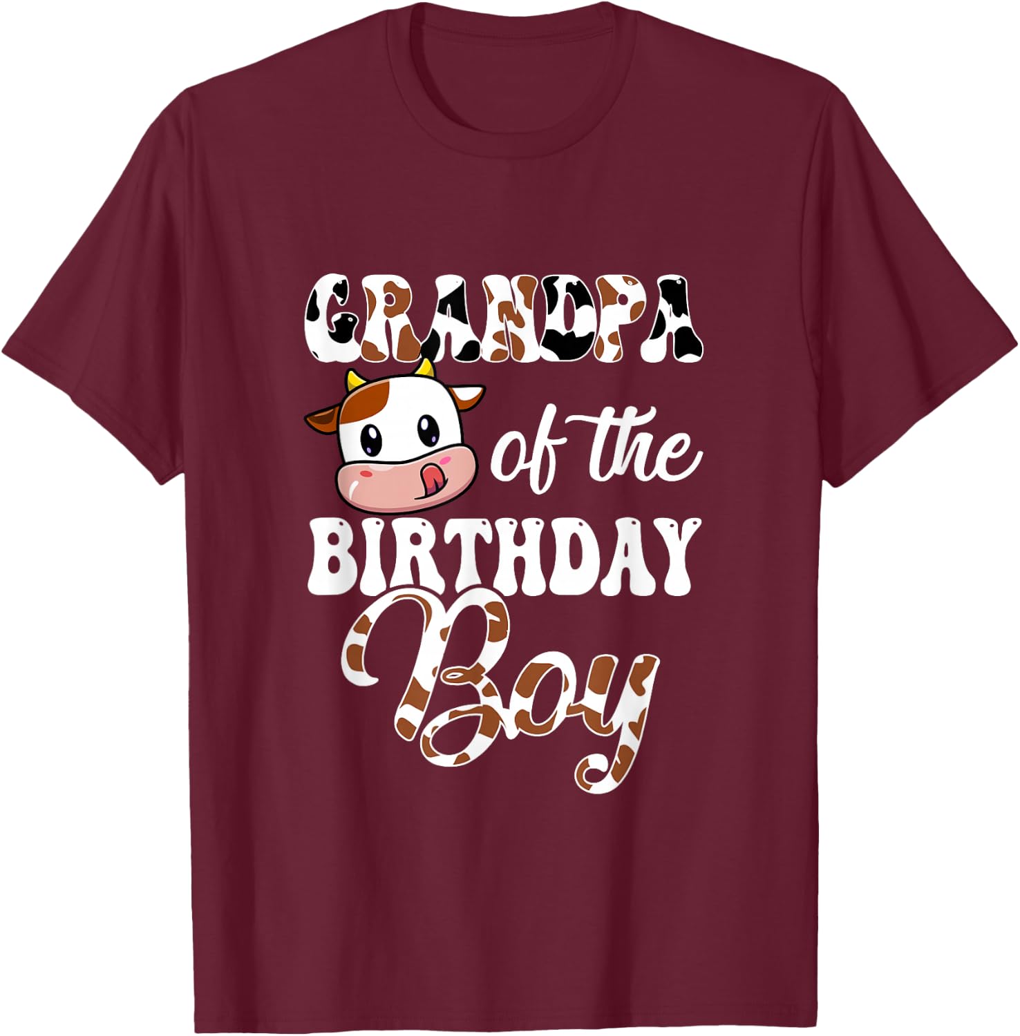 Grandpa Of The Birthday Boy Cow Farm 1St Birthday Boy T-Shirt - T-Shirt | Maroon