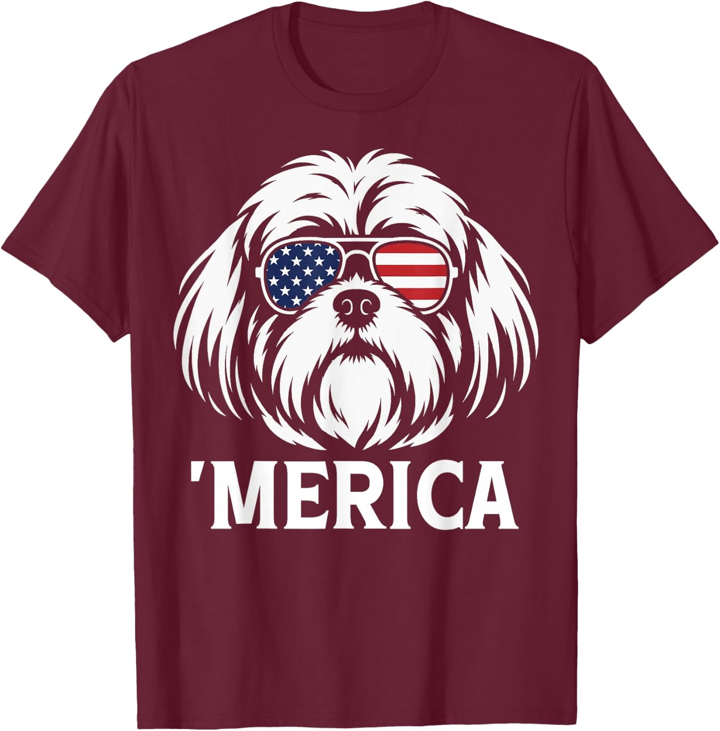 Patriotic Shih Tzu Dog 'Merica American Flag USA 4th of July T-Shirt - T-Shirt | Maroon