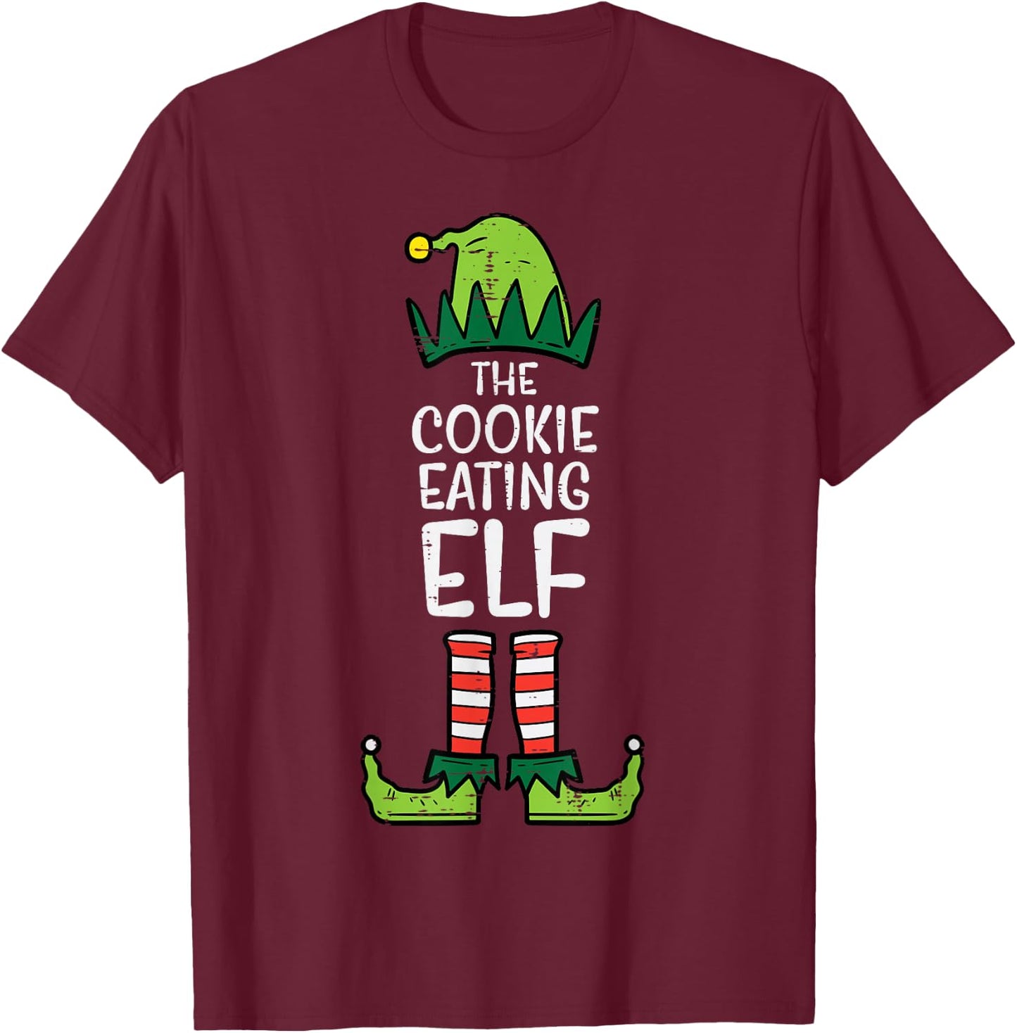 Cookie Eating Elf Xmas Christmas Family Dad Kids T-Shirt - T-Shirt | Maroon